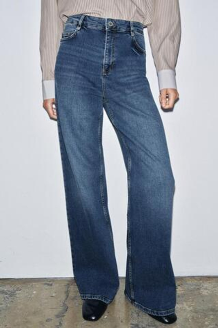 ZARA ДЖИНСЫ WIDE LEG С ВЫСОКОЙ ПОСАДКОЙ — ZW COLLECTION, СИНИЙ