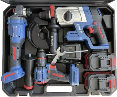 Набор аккумуляторного инструмента Nanwei в кейсе (3 в 1) УШМ NW-A8132 + Перфоратор NW-H8261 + Шуруповерт NW-D8213C + 2 АКБ по 6.0 Ah