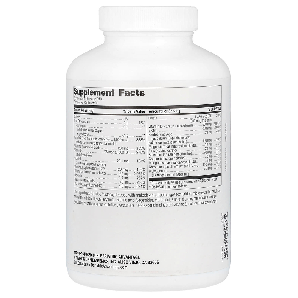 Bariatric Advantage, Жевательные таблетки Ultra Solo без железа, цитрусовые, 90 таблеток