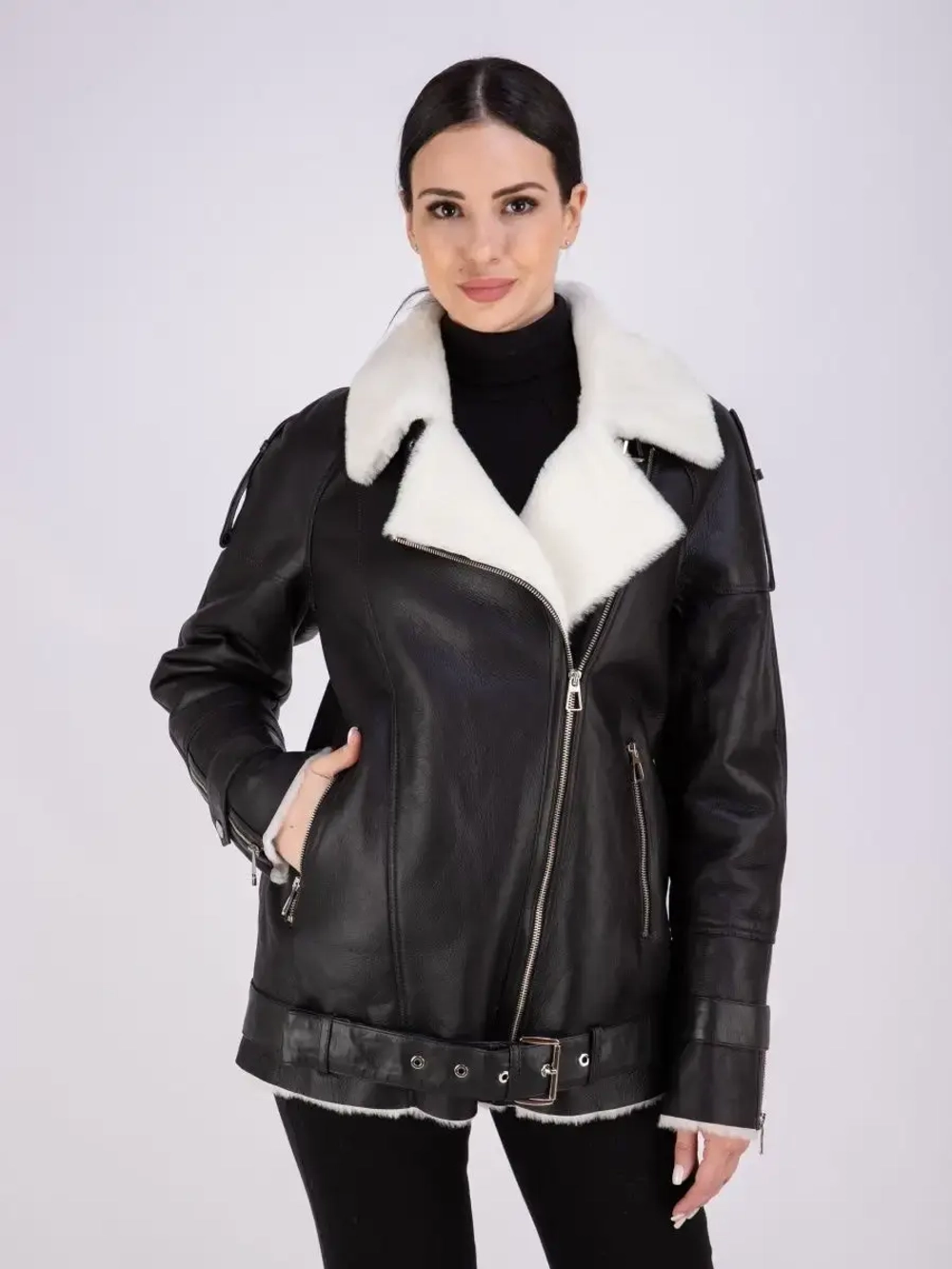 Дубленка авиатор женская натуральная оверсайз Турция