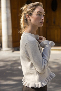 ZARA КАРДИГАН С ВОЛАНАМИ, ПЕСОЧНЫЙ