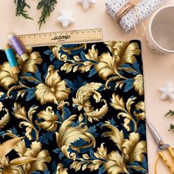 Ткань премиум атлас золотые листья