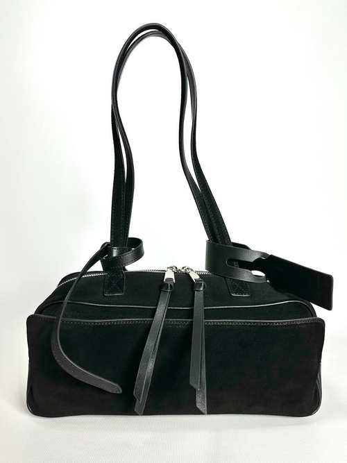 Женская замшевая сумка-багет черного цвета