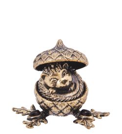 Народные промыслы AM-4180 Шкатулка «Ежик в желуде» (латунь, янтарь)