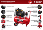 ЗУБР 200 л/мин, 24 л, 1500 Вт, 6 предметов, безмасляный компрессор (КП-200-24 Н6)