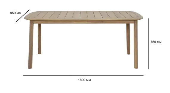Комплект Freeport из массива акации, стол 180х90 см, 6 стульев