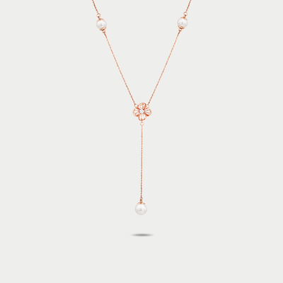 Колье золотое с жемчугом и фианитом из розового золота 585 пробы (арт. 06-1-071-0501-010)