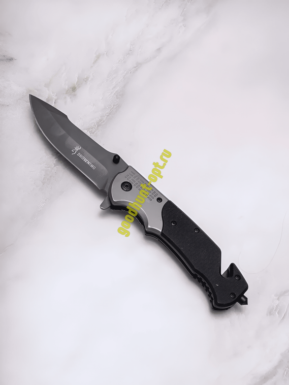 Тактический складной нож Browning со стеклоотбоем и стропорезом Черный