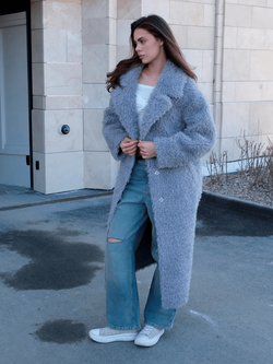 Шуба из шерсти мериноса, стальная, SilverFox