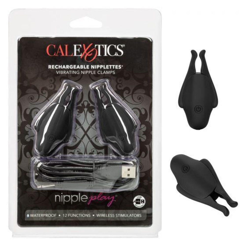 Черные виброзажимы для сосков Nipple Play Rechargeable Nipplettes (Цвет: черный)