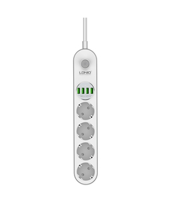 Perfeo LD_B4438  LDNIO SE4432/ Сетевой удлинитель 2м + ЗУ на 4 USB/ 4 розетки (медь) - 2500W/ USB - 17W/ White&Gray