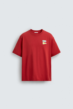 ZARA ФУТБОЛКА С МОРСКИМИ НАШИВКАМИ, ТЕМНО-РОЗОВЫЙ