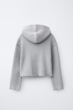 ZARA КАРДИГАН С КАПЮШОНОМ И МОЛНИЕЙ, МЯГКИЙ СЕРЫЙ