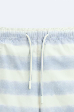ZARA ПЛАВКИ В ПОЛОСКУ С ПРИНТОМ ТАЙ-ДАЙ, НЕБЕСНО-ГОЛУБОЙ