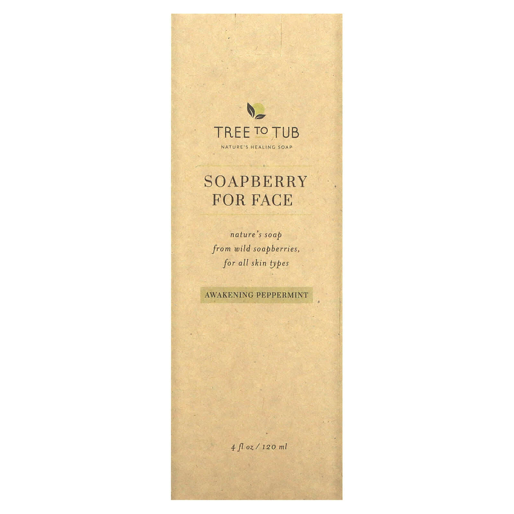 Tree To Tub, пенка для умывания с мыльным деревом, мягкое очищающее средство, без масла, сбалансированный уровень pH, для жирной и чувствительной кожи, бодрящая перечная мята, 120 мл (4 жидк. унции)