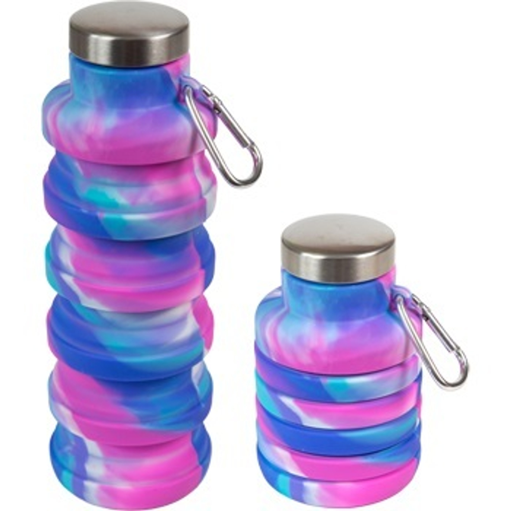 Бутылка для воды складная 500мл, 21 x 7 см, силиконовая, с метал.крышкой, сиренево-розовая