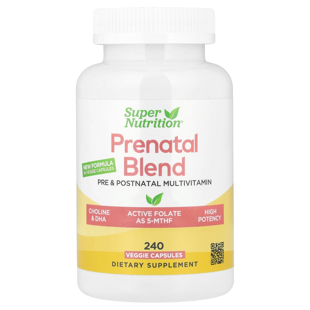 Super Nutrition, мультивитамины для беременных, с суперзеленью, комплексом специй, витамином C, холином и фолатом, 240 вегетарианских капсул
