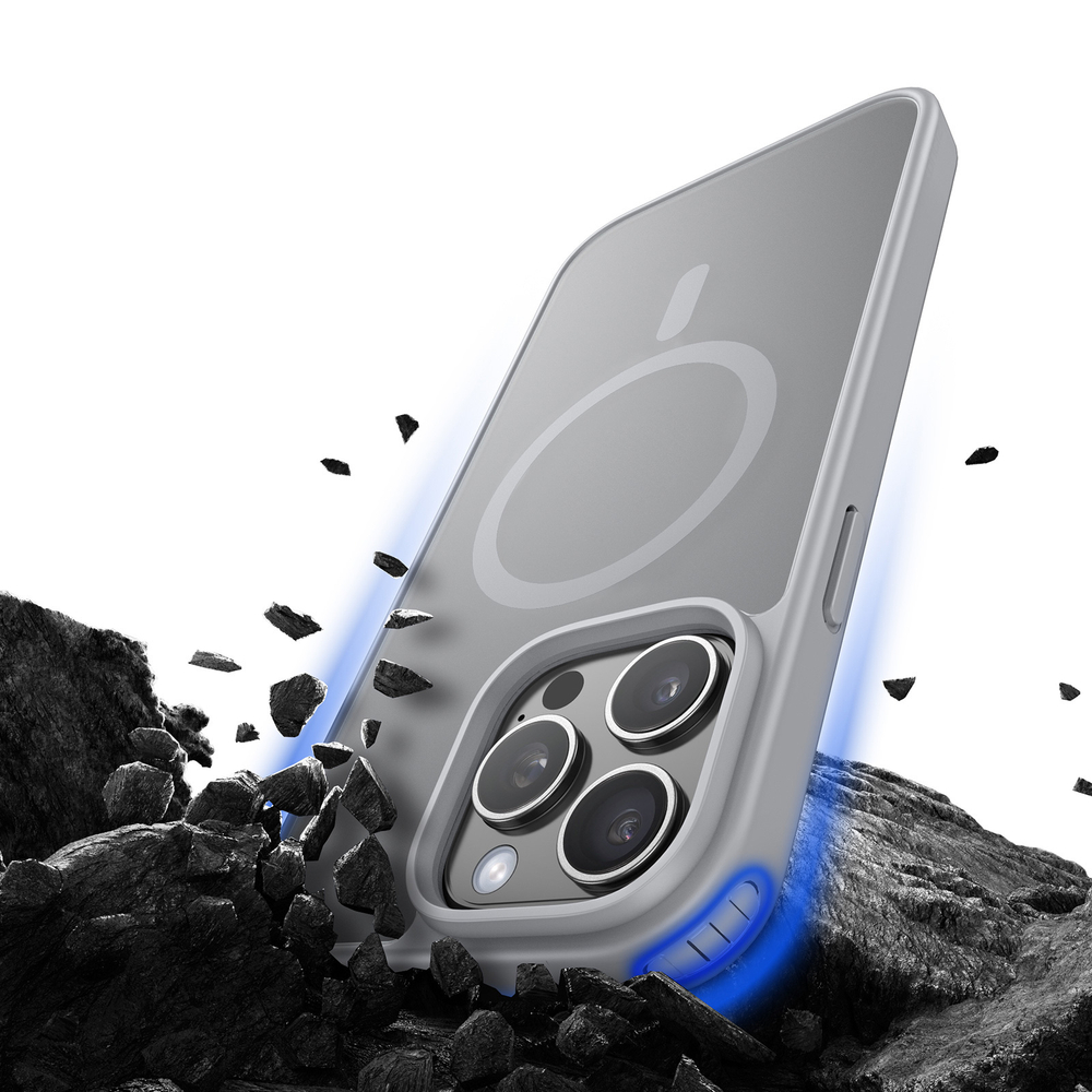 Прозрачный матовый чехол с серыми рамками и с MagSafe от Dux Ducis для iPhone 15 Pro, серия Yind Series Case