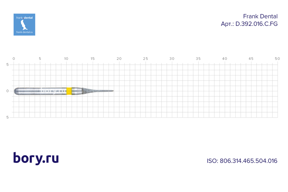 Бор алмазный желтый Frank Dental типа FG - D.392.016.C.FG