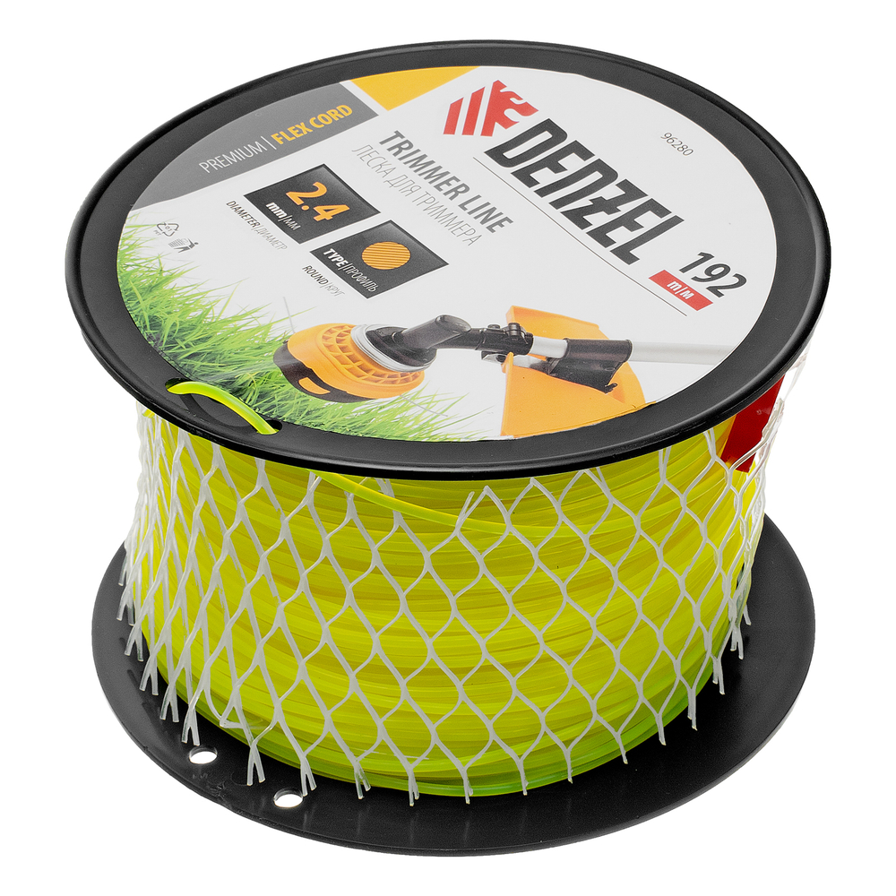 Леска для триммера круглая, 2,4мм х 192м, на DIN катушке FLEX CORD Denzel