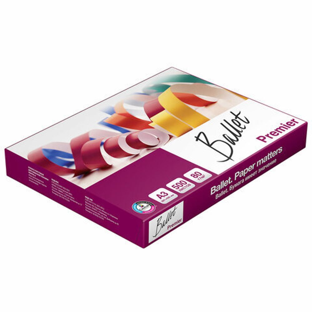Бумага офисная БОЛЬШОГО ФОРМАТА (297х420), А3, 80 г/м2, 500 л., марка А, BALLET PREMIER, 160% (CIE)
