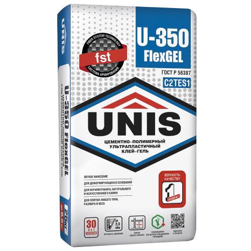 Клей UNIS U-350 FlexGEL цементно-полимерный ультрапластичный клей-гель 25 кг
