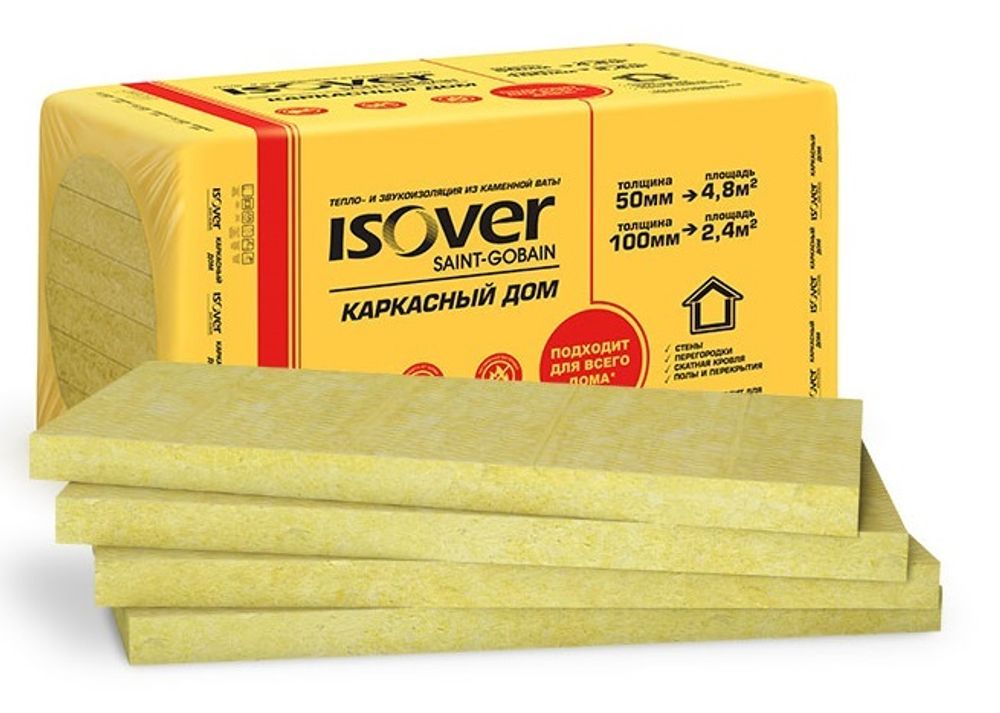 Изовер Каркасный Дом 1000х600*100мм 4шт./2,4м2/0,24м3 30-35 кг/м³