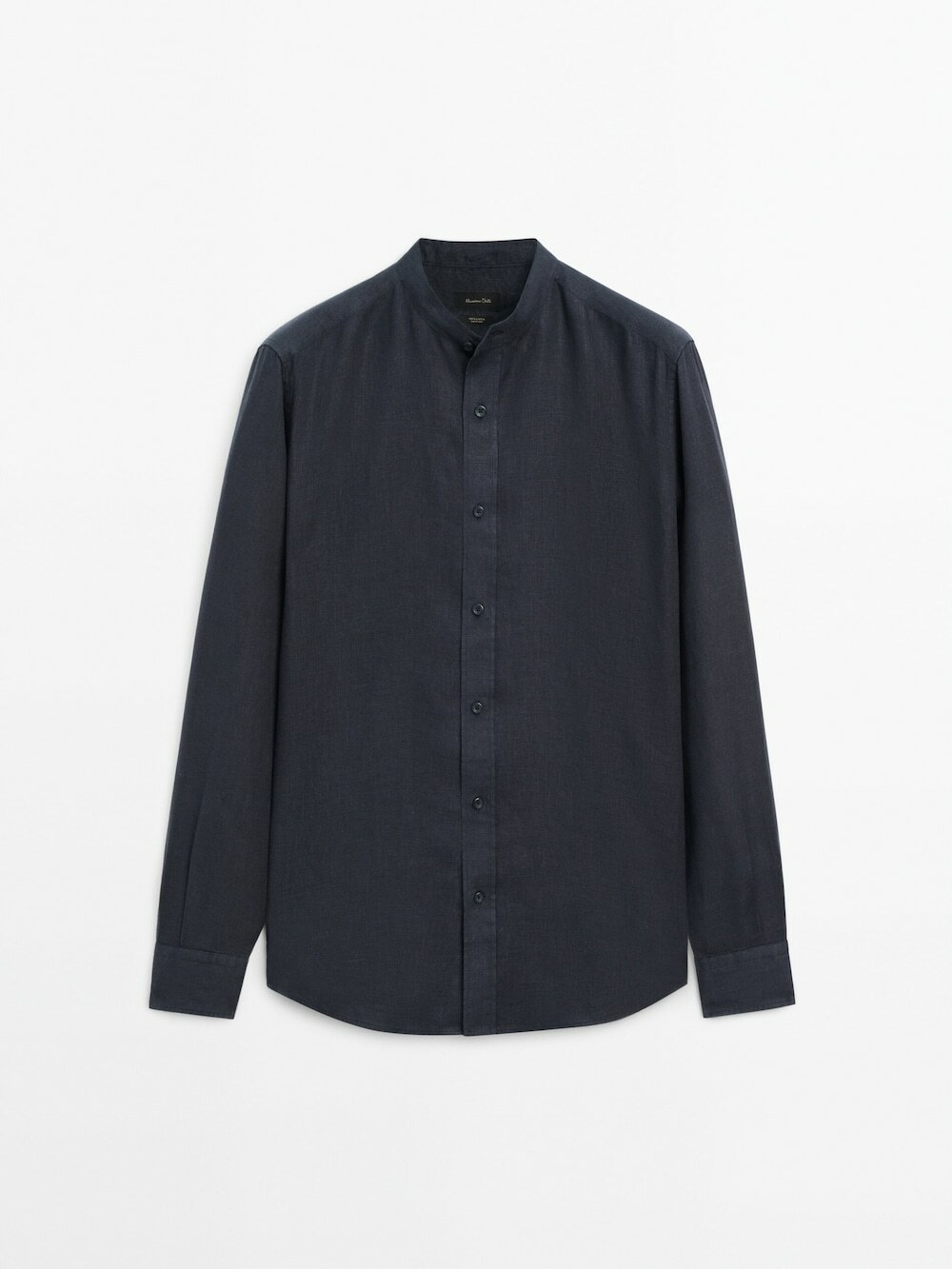 Massimo Dutti Льняная рубашка классического кроя с воротником-стойкой,  темно-синий