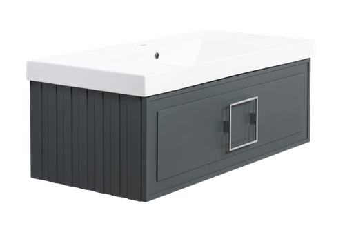 Тумба с раковиной La Fenice Cubo Grigio 100 см FNC-01-CUB-G-100 серо-зеленая матовая