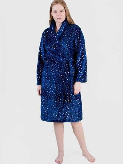 Уютный домашний халат со звездочками (Размер: XXXL) (Цвет: темно-синий)