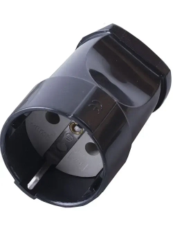 Розетка для удлинителя одинарная переносная с заземление 16А 220В чёрная