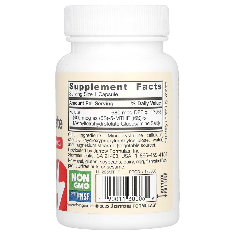 Jarrow Formulas, веганский метилфолат, 400 мкг, 60 растительных капсул