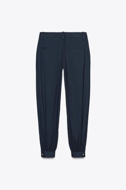 ZARA БРЮКИ С ЗАЩИПАМИ И МАНЖЕТАМИ НА ПУГОВИЦАХ, МОРСКОЙ СИНИЙ