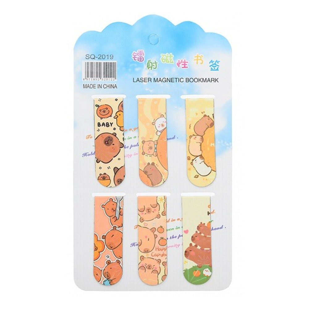 Закладки магнитные Basir, серия "Капибара", 6 цветов ассорти