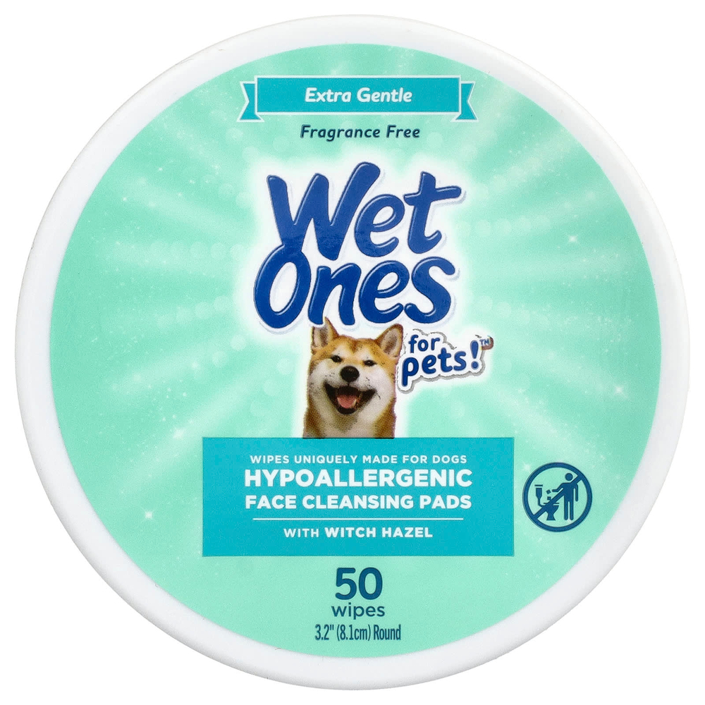 Wet Ones, For Pets!™, гипоаллергенные очищающие диски для лица с гамамелисом, для собак, без отдушки, 50 салфеток