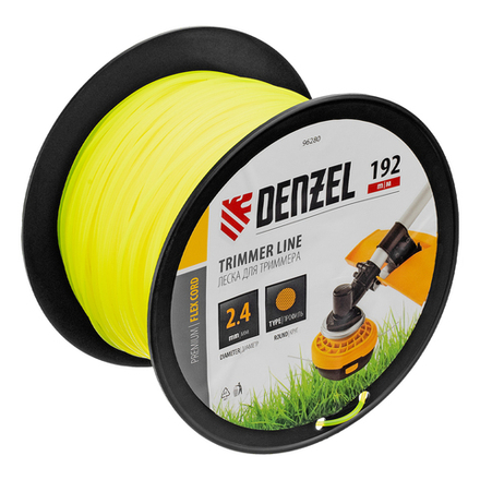 Леска для триммера круглая, 2,4мм х 192м, на DIN катушке FLEX CORD Denzel