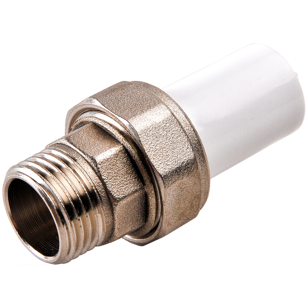 Муфта комбинированная ППР разъемная PPRC НР 20х1/2" РВК, наружная резьба, под муфту, белая