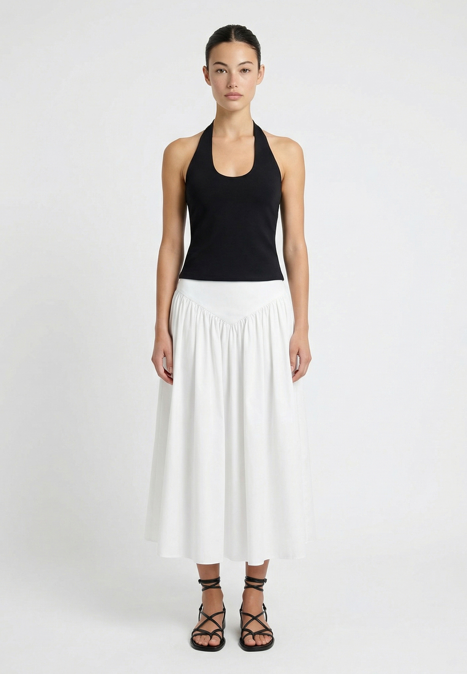 Юбка из хлопка миди с фигурной кокеткой