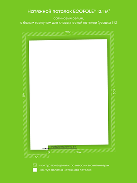 Натяжные потолки 12.1 м2, 10.4 м2, 7.6 м2