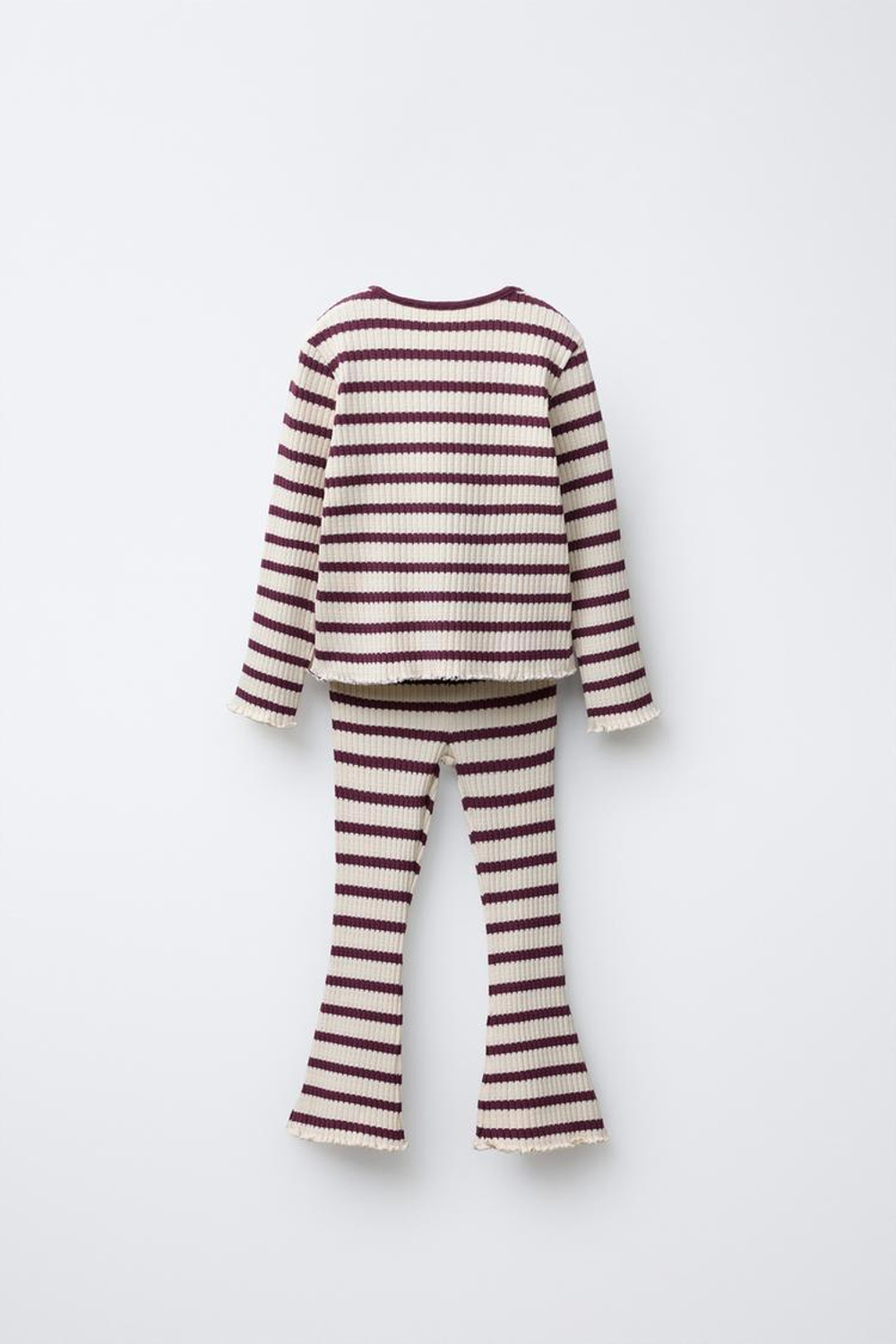 ZARA КОМПЛЕКТ ИЗ ФУТБОЛКИ И РАСКЛЕШЕННЫХ ЛЕГИНСОВ В РУБЧИК В ПОЛОСКУ, БУРГУНДИ