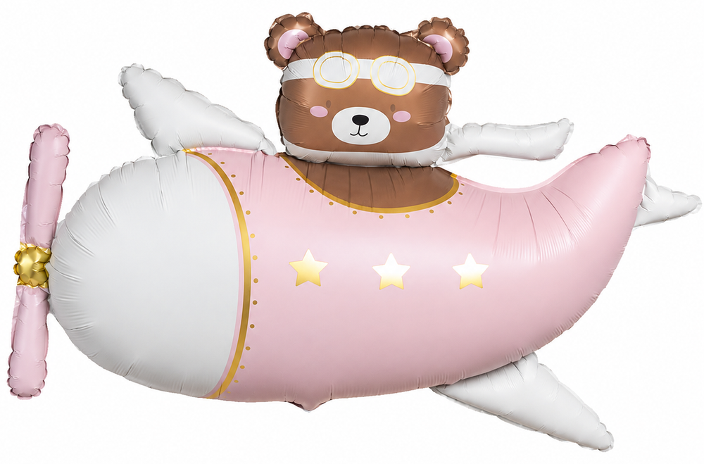 Фигура Мишка в розовом самолете, Сатин 43'' Fl