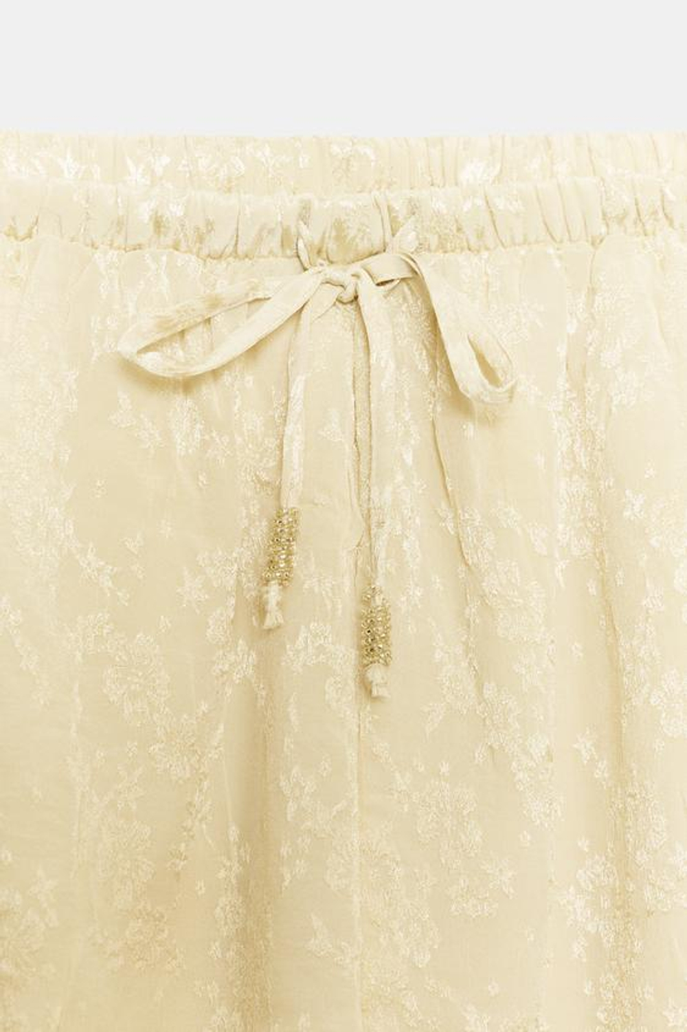 ZARA ЖАККАРДОВЫЕ ШОРТЫ С КРУЖЕВОМ — ZW COLLECTION, ПАСТЕЛЬНО-ЖЕЛТЫЙ