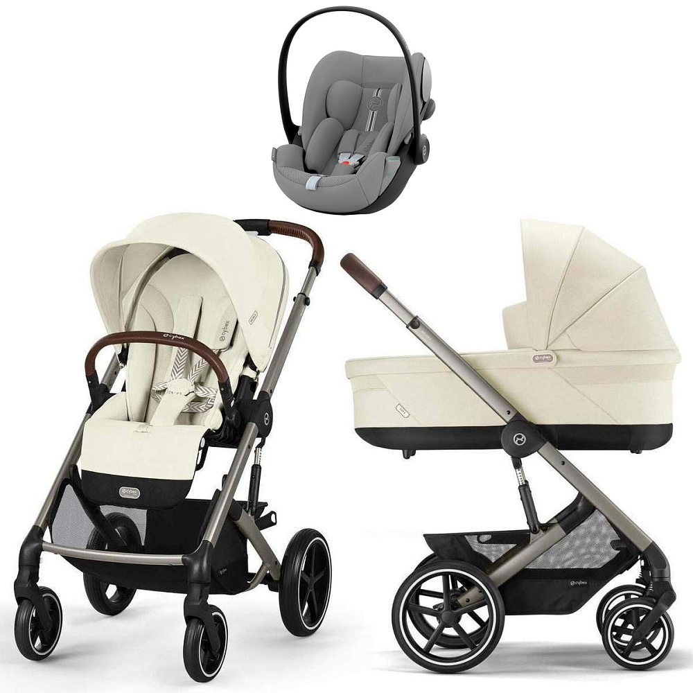 Коляска Cybex Balios S Lux TPE complete Cloud G Stone Grey Plus Base G 4 в 1 Seashell Beige с дождевиками