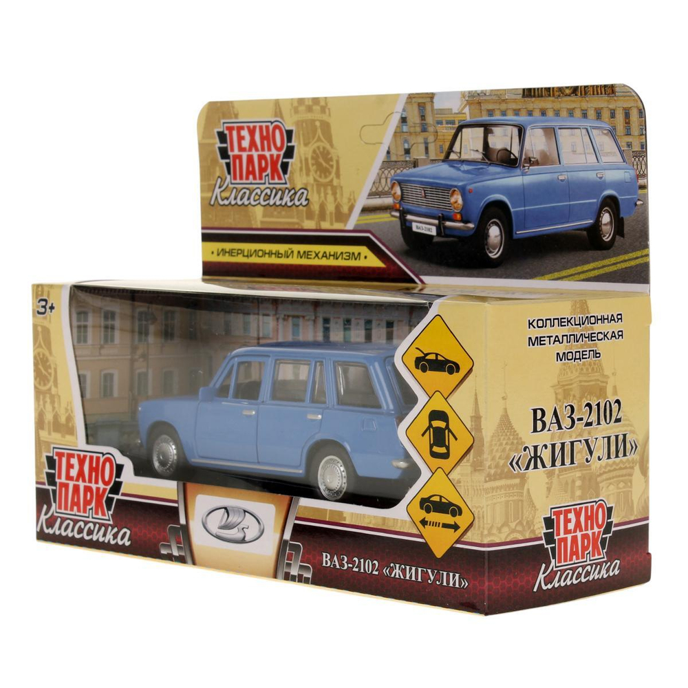 Модель ин. мет. "Ваз-2102" 12см, двери, багаж, голубой, коробка 2102-12-BU (Технопарк)