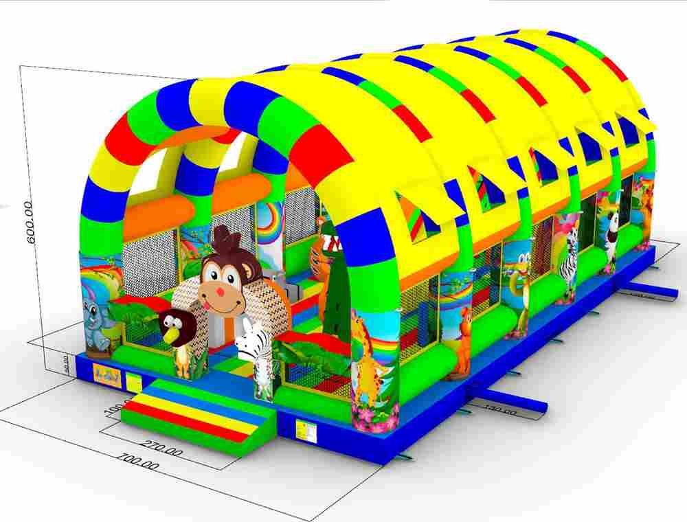 Коммерческий надувной батут «Страна Сафария» с крышей 14*7*6 м
