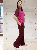 23072 Комплект женский (брюки-палаццо+футболка) кулирка бордо/малиновый (54)