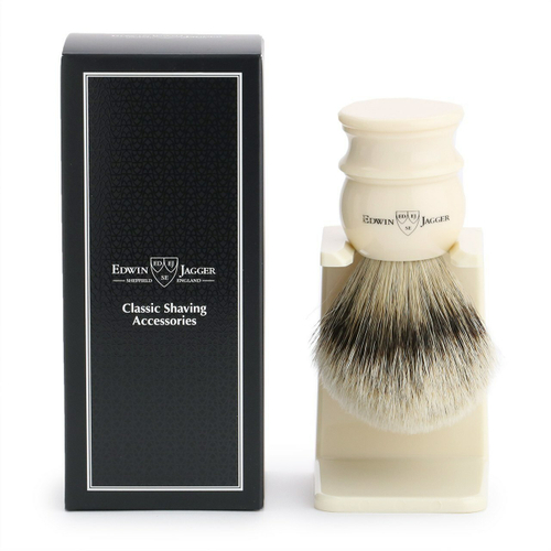 Edwin Jagger Large Ivory Silver Tip 3EJ467LDS - Помазок слоновая кость барсучий ворс с подставкой