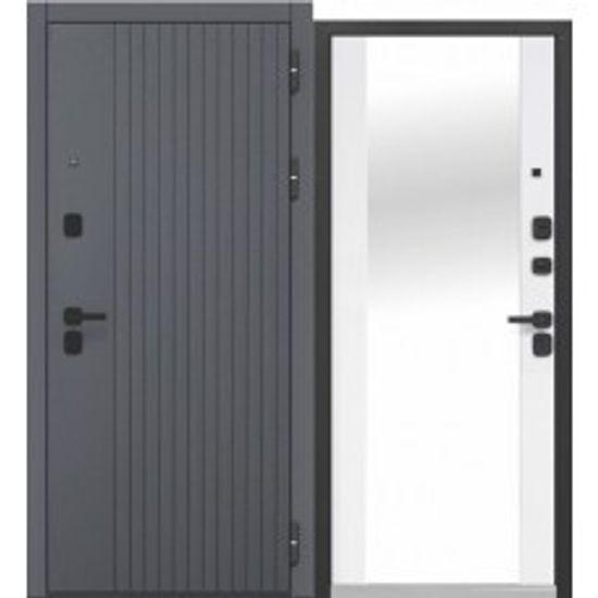 Дверь металлическая Luxor 2МДФ Вертикаль Зеркало Эмалит Белый