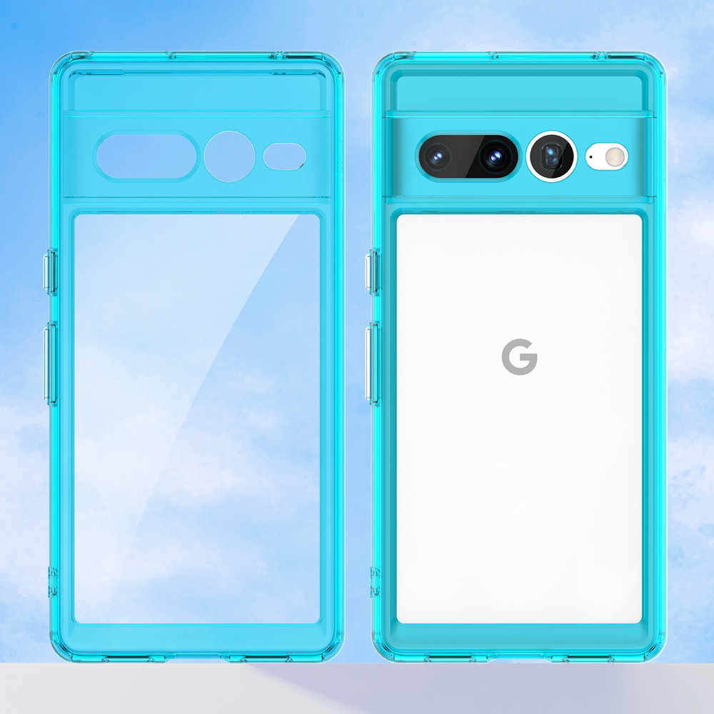 Чехол двухкомпонентный c рамками светло-синего цвета для Google Pixel 7 Pro, мягкий отклик кнопок