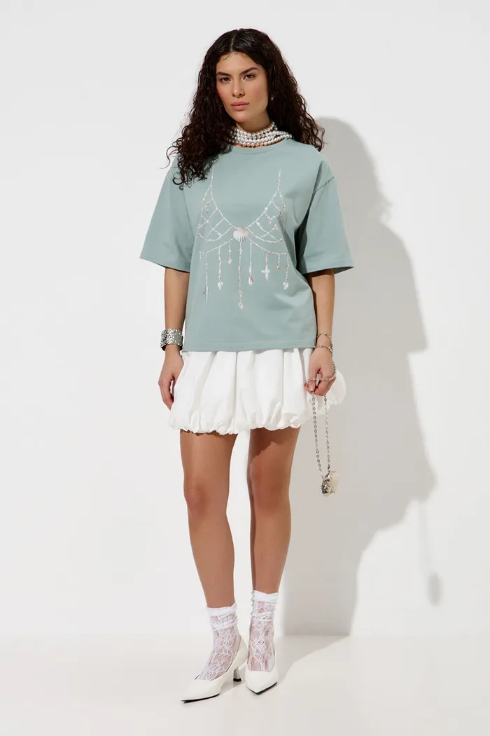 Футболка с принтом "Жемчужный бра" мятного цвета